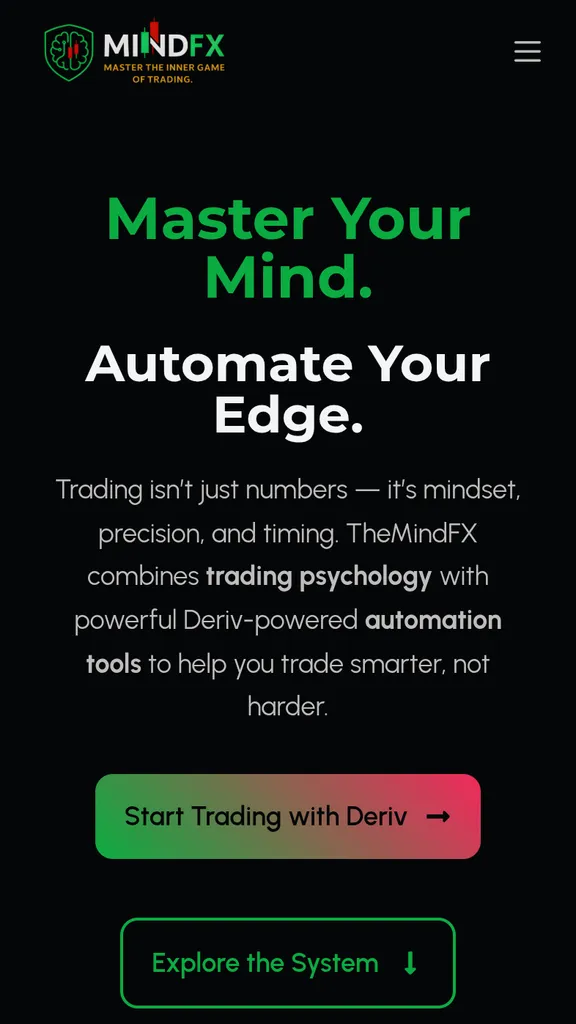 MindFX mobile landing page